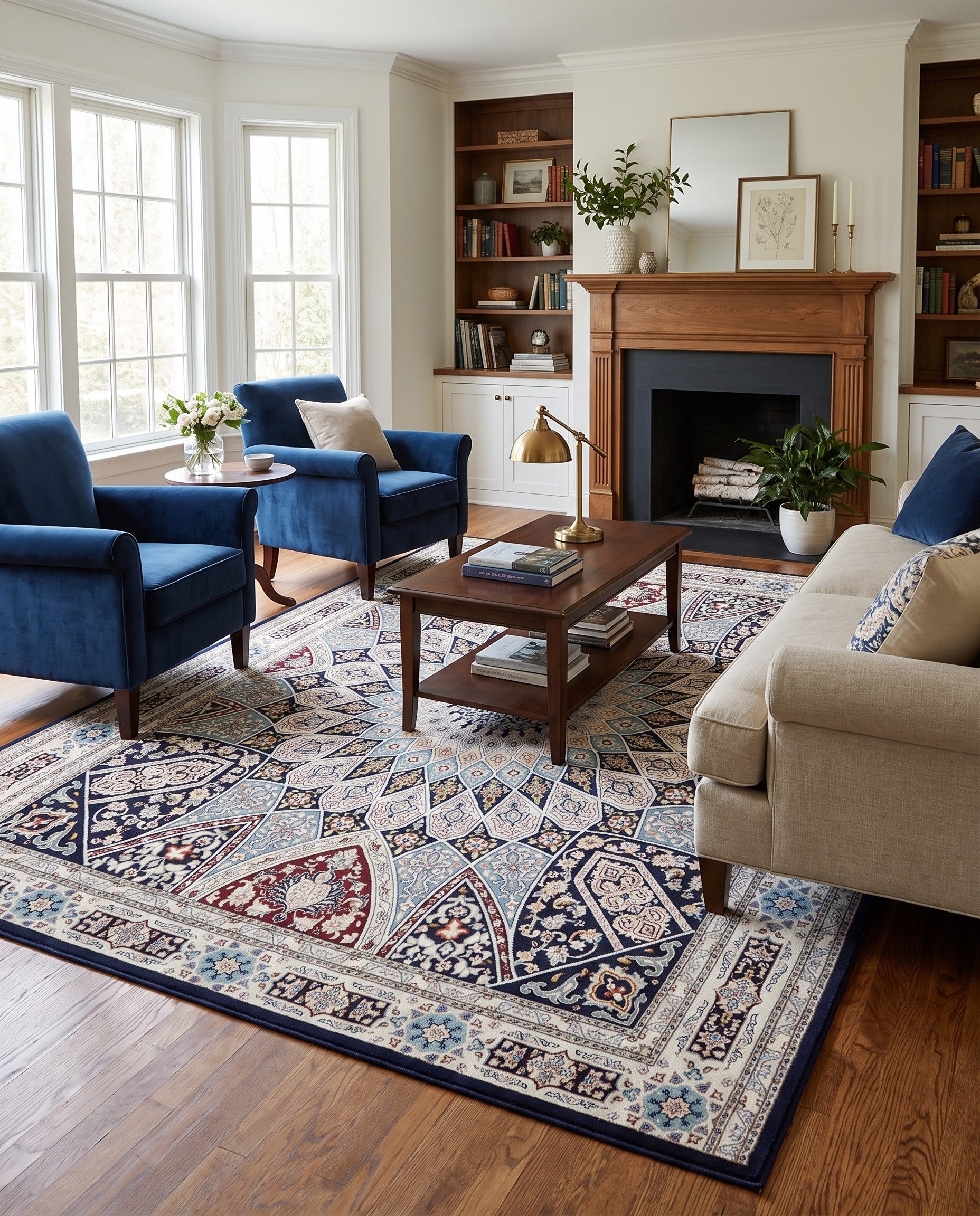 Navy Blue Nain Design Rug