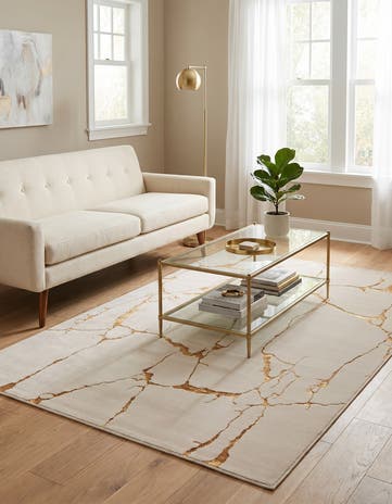 White and Gold Vogue Geo Rug