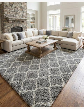 Gray Lattice Shag Rug
