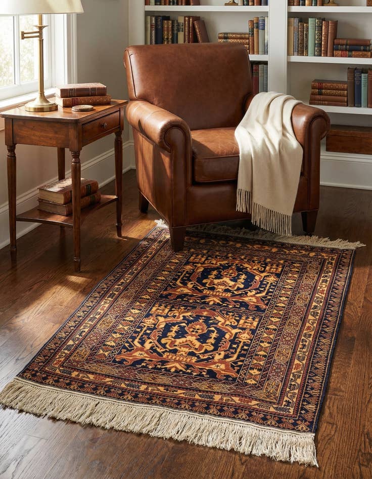 Detail image of 3' 2 x 4' 7 Hand Knotted Afghan Akhche Oriental Wool Rug