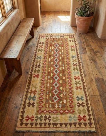3' 6 x 6' 8 Hand Woven Kilim Maymana Wool Rug