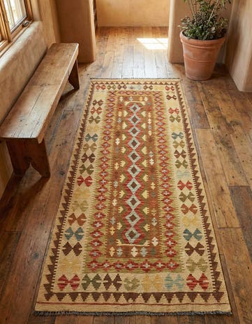 3' 6 x 6' 8 Hand Woven Kilim Maymana Wool Rug
