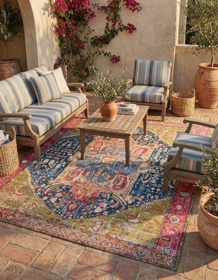 Detail image of 7' 10 x 10' Washable Traditional Indoor / Outdoor Rug