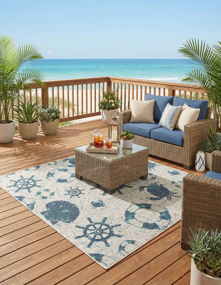 Detail image of 7' 10 x 7' 10 Washable Coastal Indoor / Outdoor Square Rug