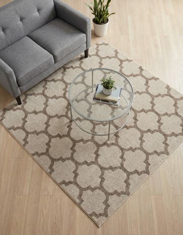 Beige and Light Brown Lattice Square Rug