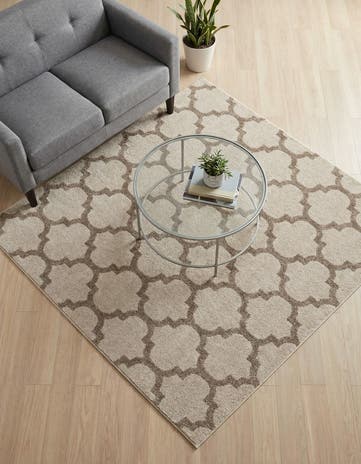 Beige and Light Brown Lattice Square Rug