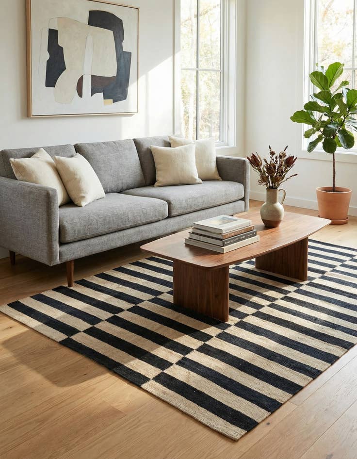 Detail image of 4' 2 x 5' 10 Hand Woven Kilim Modern Wool Rug