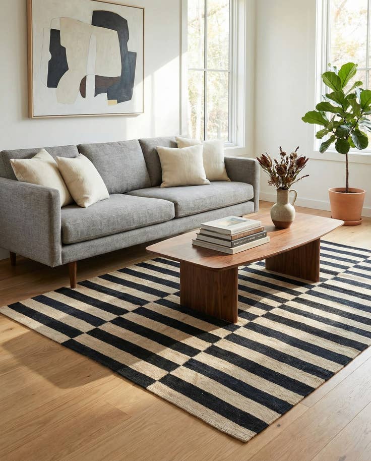 Detail image of 4' 2 x 5' 10 Hand Woven Kilim Modern Wool Rug