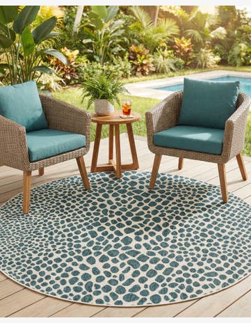 Teal Easy-Clean Jill Zarin Indoor / Outdoor Round Rug