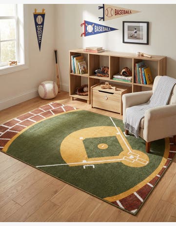 Green and Terra Sports Washable Rug