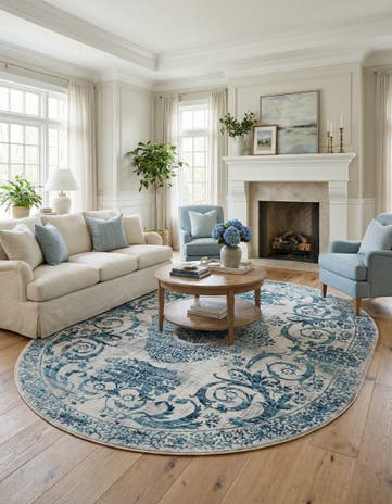 Ivory and Blue Finsbury Oval Rug