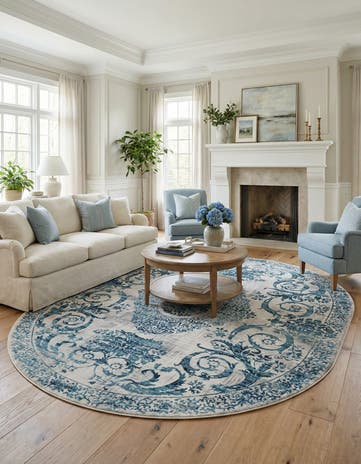 Ivory and Blue Finsbury Oval Rug