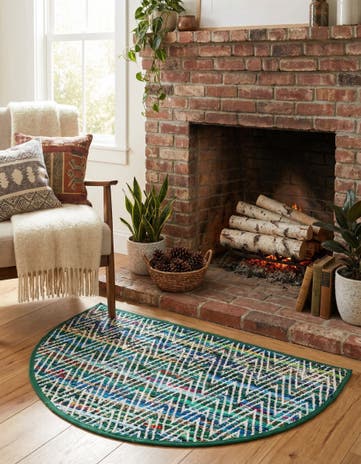 Green Hand Woven Chindi Chevron Hearth Rug