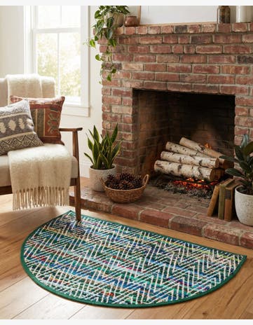 Green Hand Woven Chindi Chevron Hearth Rug