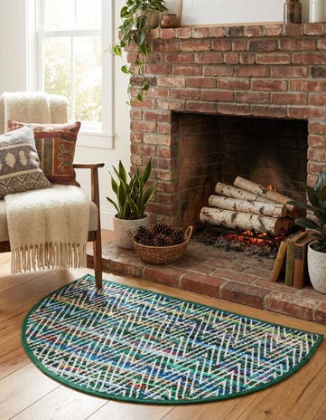 Green Hand Woven Chindi Chevron Hearth Rug