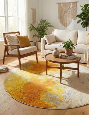Yellow Washable Hyacinth Round Rug