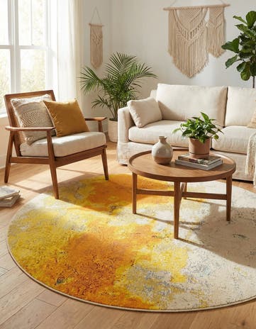 Yellow Washable Hyacinth Round Rug