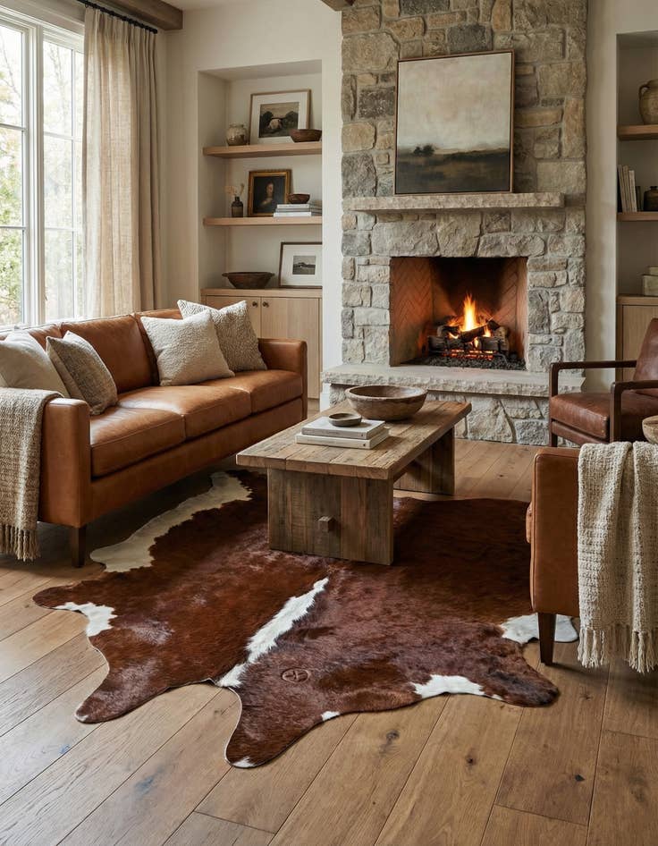 Detail image of 6' 1 x 6' 1 Cowhide Leather Square Rug