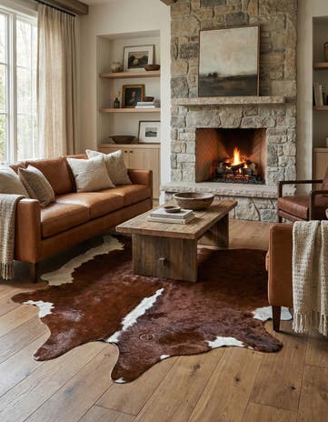 6' 1 x 6' 1 Cowhide Leather Square Rug