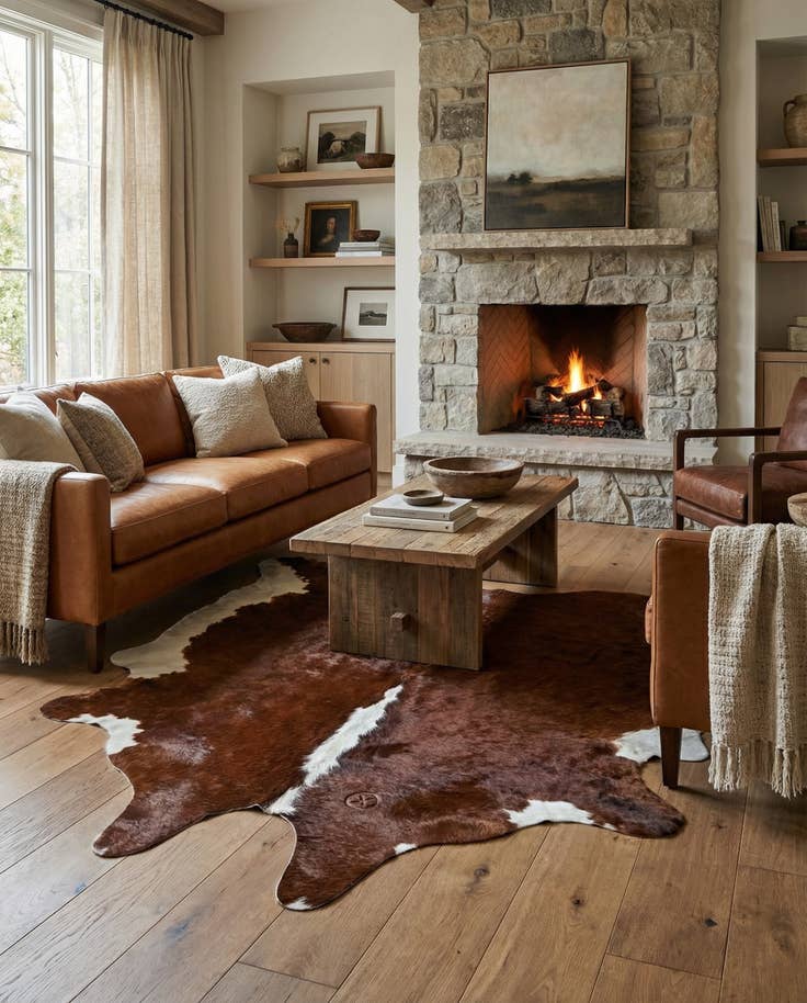 Detail image of 6' 1 x 6' 1 Cowhide Leather Square Rug