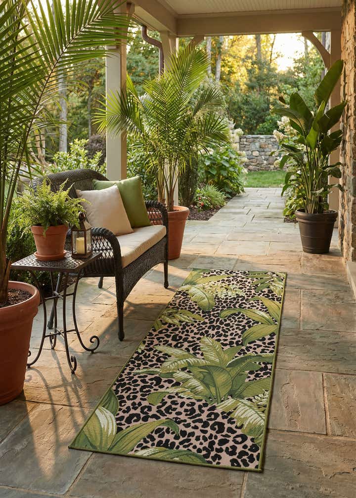 2' 7 x 7' Easy-Clean Botanical Indoor / Outdoor Runner Rug