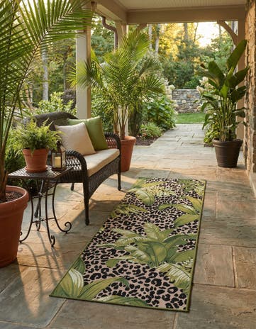 2' 7 x 7' Easy-Clean Botanical Indoor / Outdoor Runner Rug