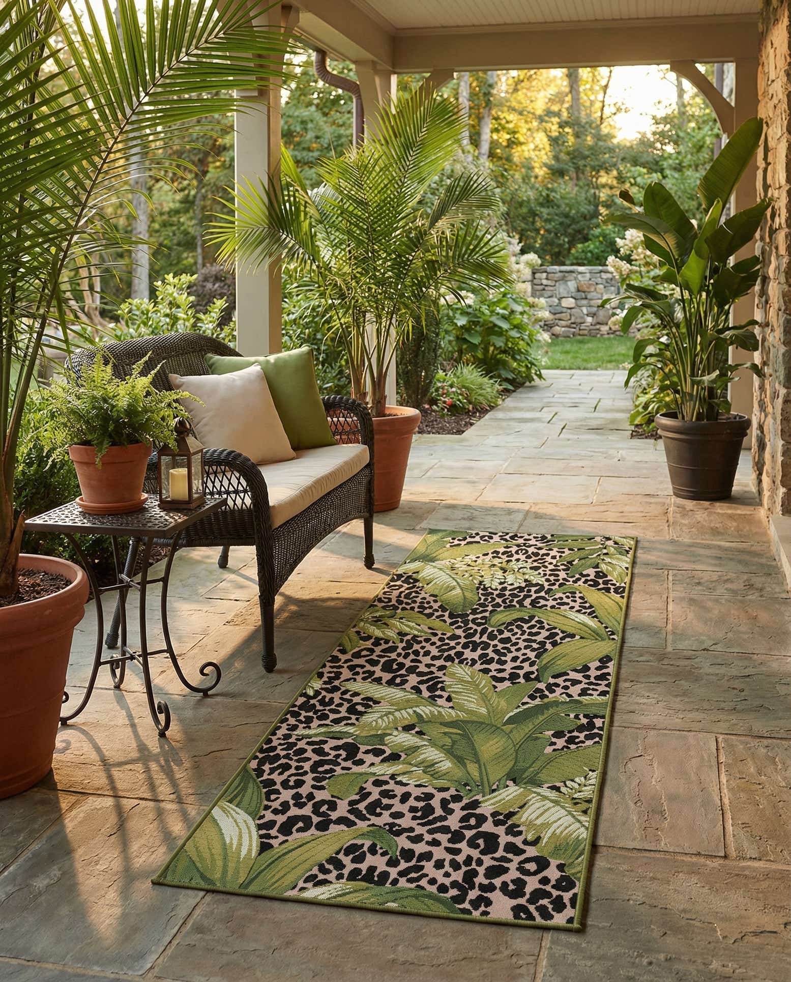 2' 7 x 7' Easy-Clean Botanical Indoor / Outdoor Runner Rug
