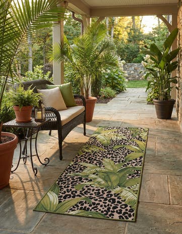 2' 7 x 7' Easy-Clean Botanical Indoor / Outdoor Runner Rug