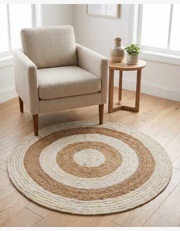 White Natural Handmade Braided Jute Round Rug