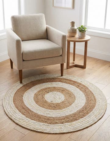 White Natural Handmade Braided Jute Round Rug