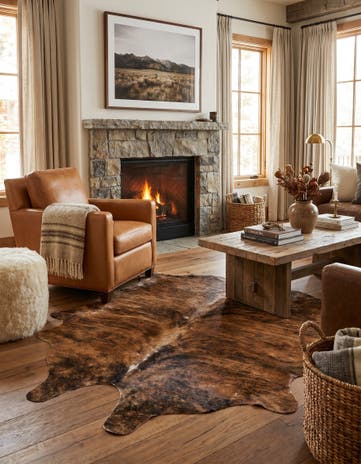 4' 10 x 5' 3 Cowhide Leather Square Rug
