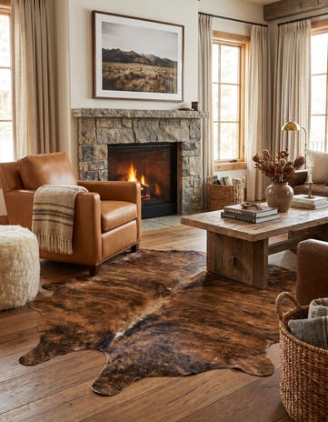 4' 10 x 5' 3 Cowhide Leather Square Rug