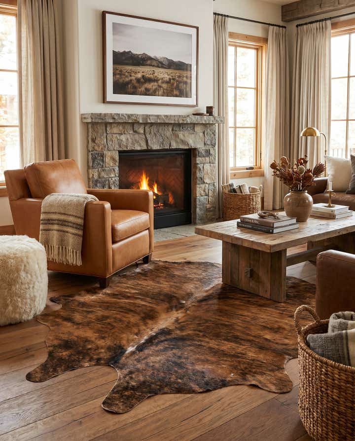 4' 10 x 5' 3 Cowhide Leather Square Rug