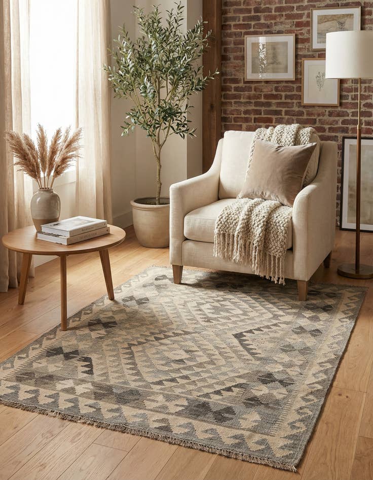 Detail image of 3' 6 x 4' 10 Hand Woven Kilim Maymana Wool Rug