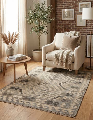 3' 6 x 4' 10 Hand Woven Kilim Maymana Wool Rug