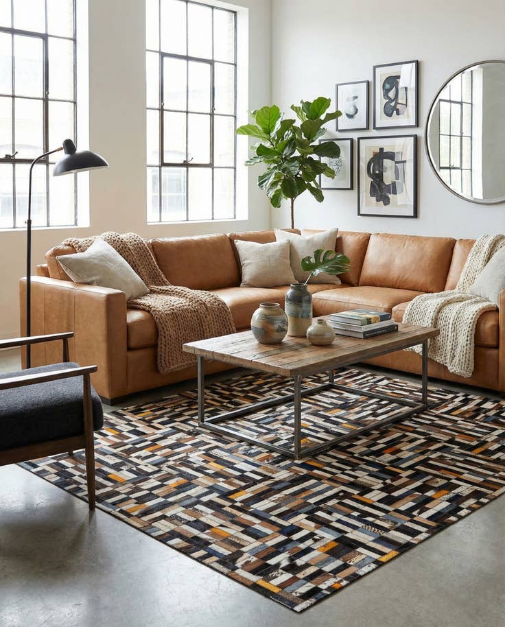 Detail image of 5' 1 x 8' Cowhide - Patchwork Rug