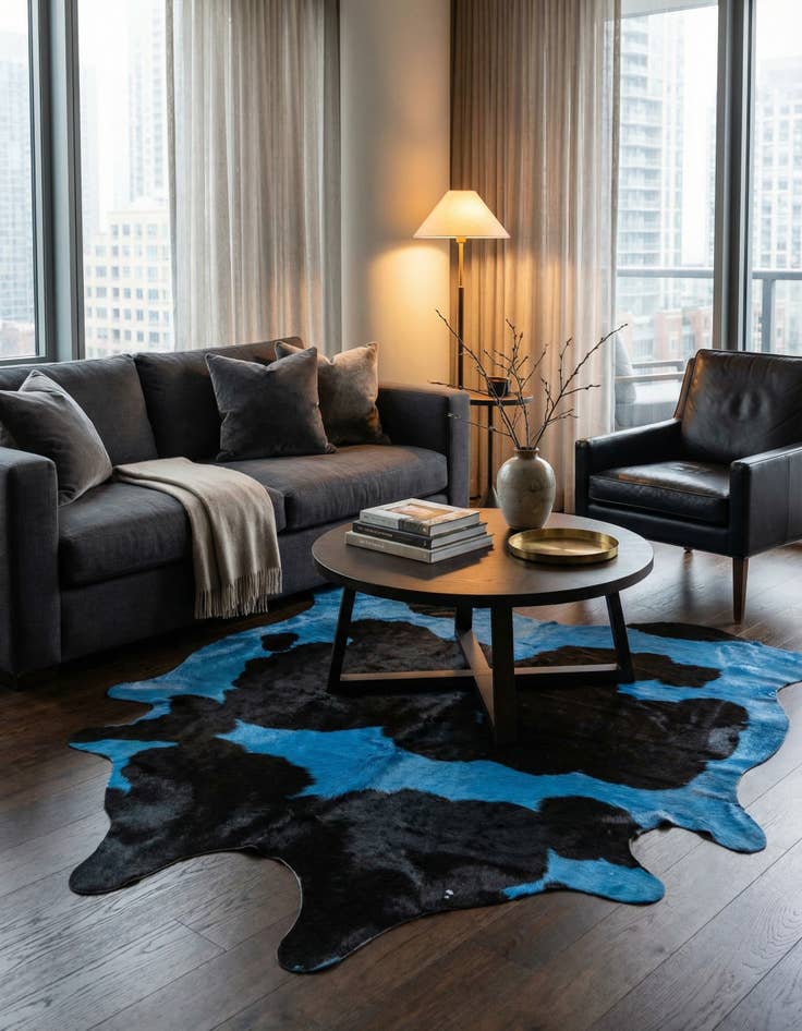 Detail image of 6' x 6' 2 Cowhide Leather Square Rug