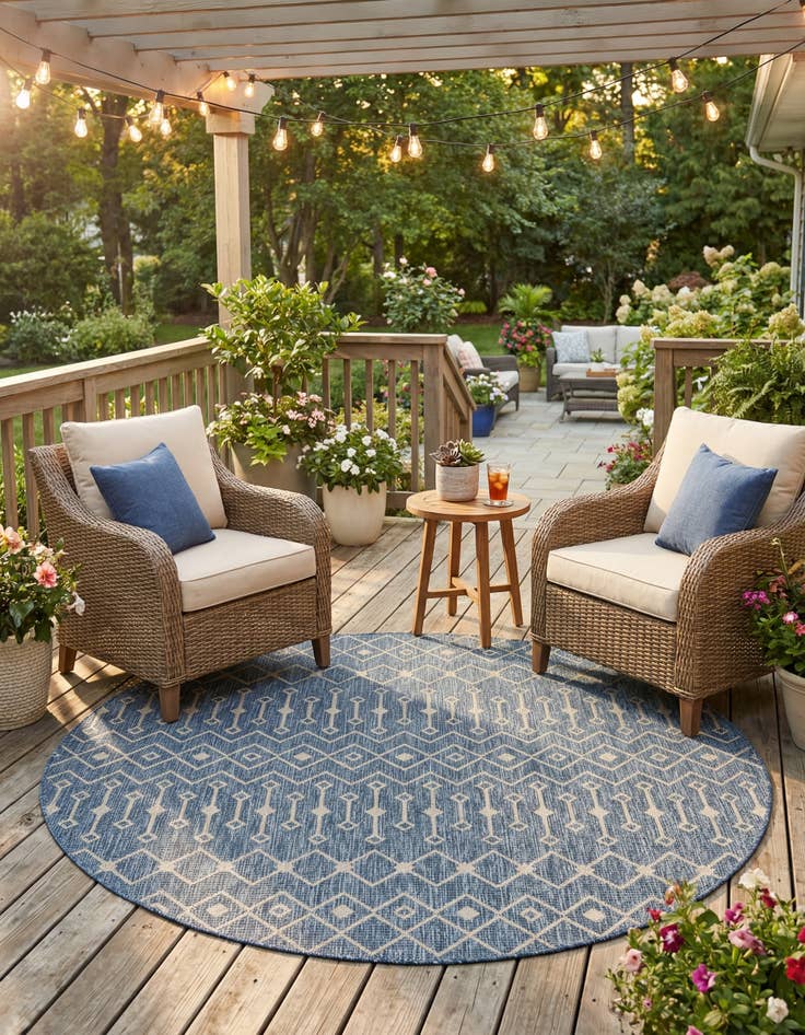 Detail image of 6' x 6' Washable Lattice Indoor / Outdoor Round Rug