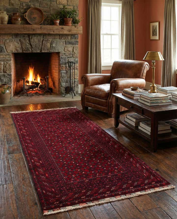 3' 5 x 6' 7 Hand Knotted Afghan Akhche Wool Rug