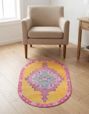 Yellow Washable Timeless Oval Rug