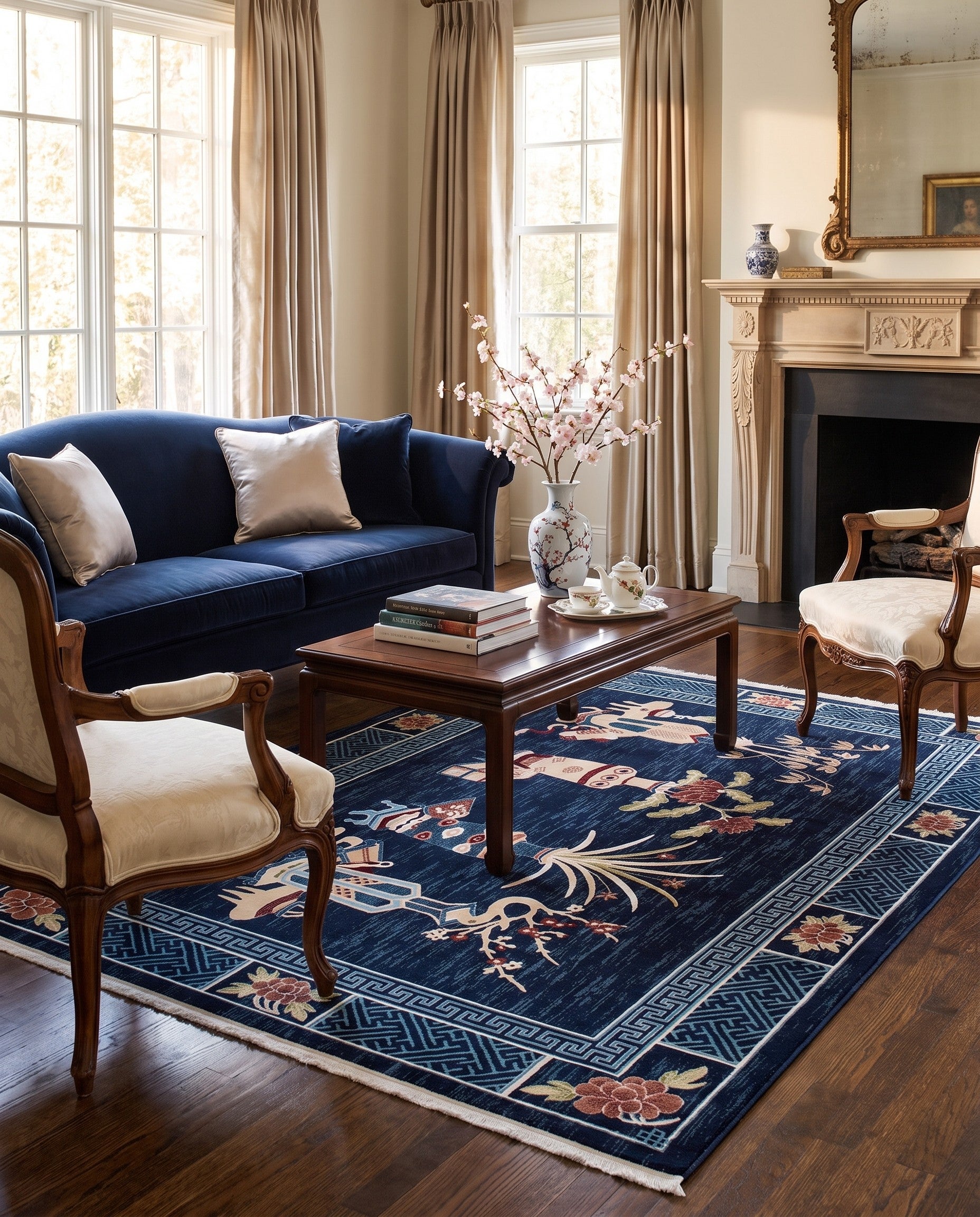 Navy Blue Pao Tou Rug
