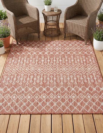 Rust Red Easy-Clean Lattice Indoor / Outdoor Square Rug