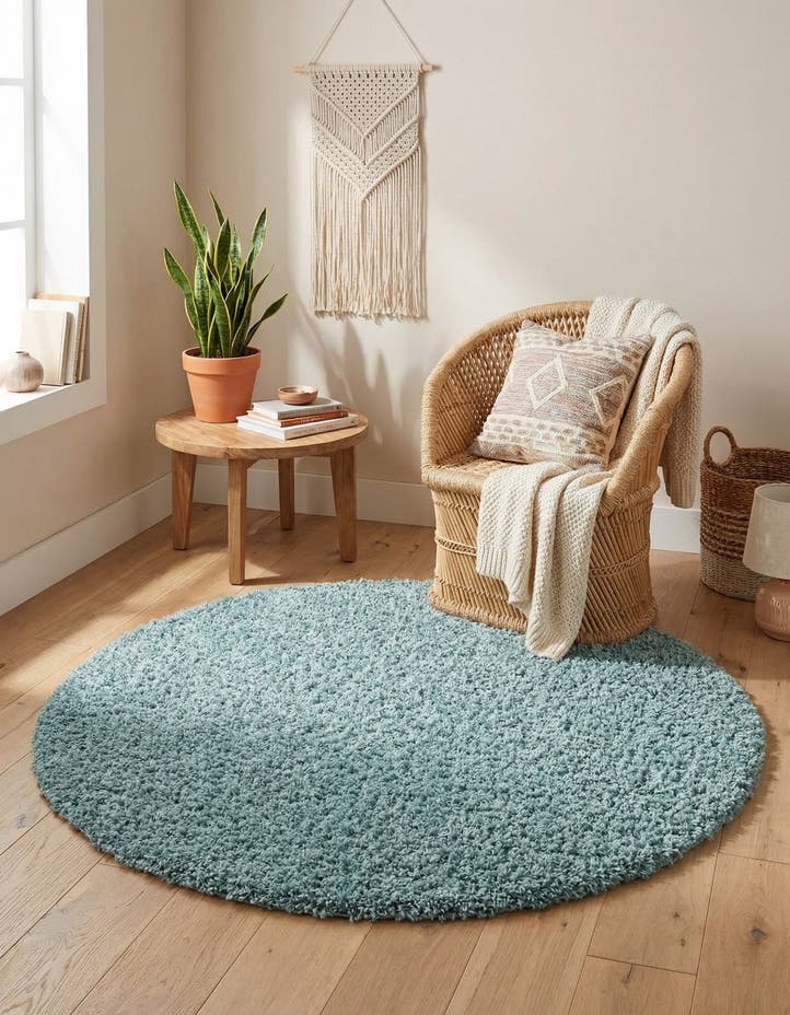4' x 4' Solid Shag Round Rug
