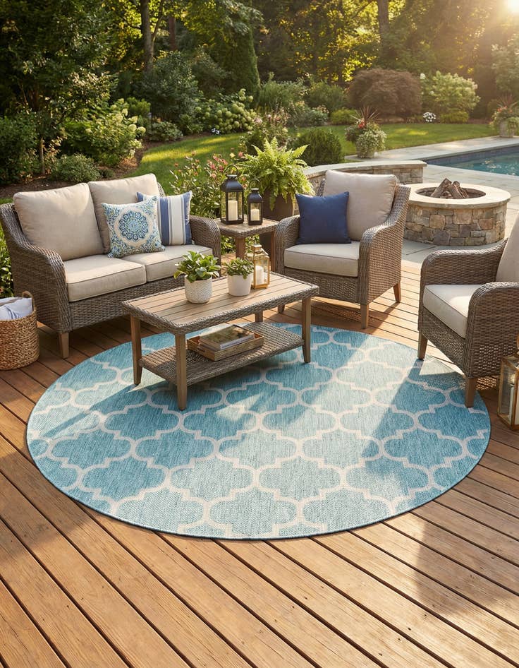 Detail image of 7' 10 x 7' 10 Washable Lattice Indoor / Outdoor Round Rug