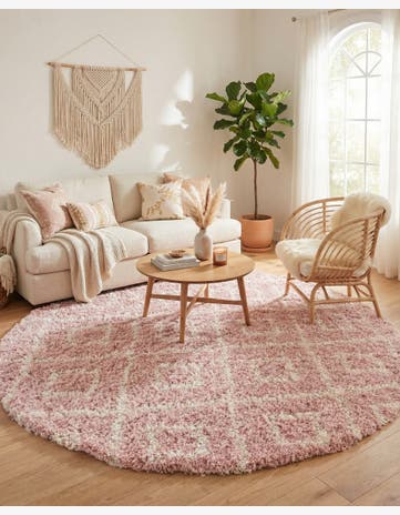 Light Pink Lattice Shag Round Rug