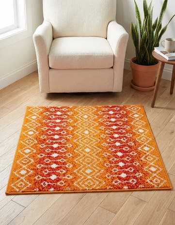 Orange and Red Moroccan Trellis Square Rug