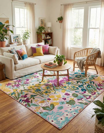 Pink Bloom Square Rug