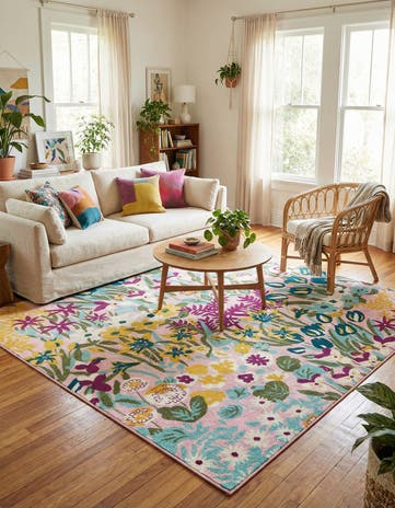 Pink Bloom Square Rug