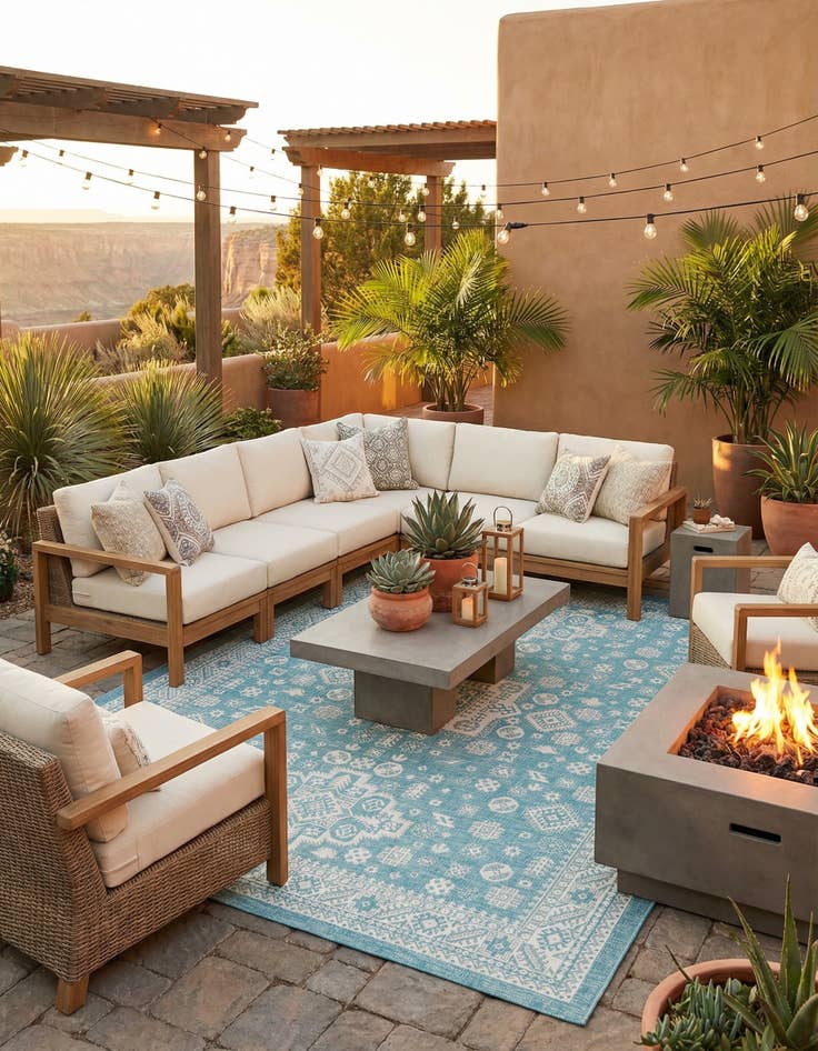 Detail image of 10' x 13'  Washable Aztec Indoor / Outdoor Rug