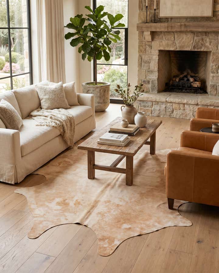 6' 4 x 6' 11 Cowhide Leather Square Rug
